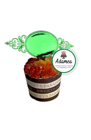 Frontal - Topper de tort  personalizat cu element special din carton  personalizabil premium de inalta calitate sub forma  de placheta dantelabila personalizabila verde oglinda