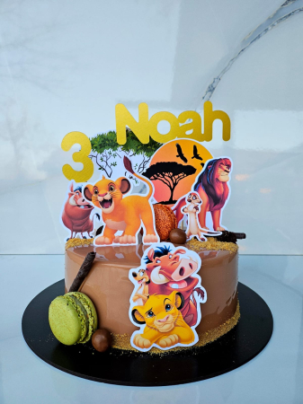 Topper de tort  personalizat cu element special din carton  premium de inalta calitate sub forma  de soare la apus cu umbra de copac si pasari pentru Lion King sau tematica safari [1]