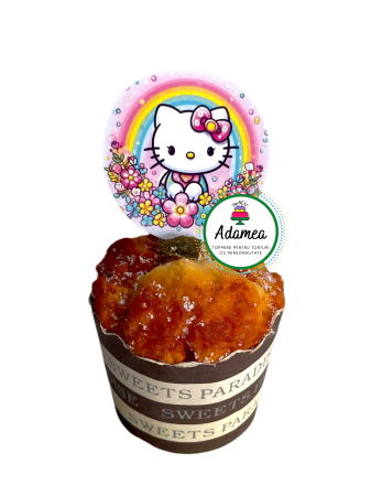 Suite - Topper de tort  personalizat cu element special din carton  premium de inalta calitate sub forma  de cerc cu Hello kitty cu curcubeu si floricele
