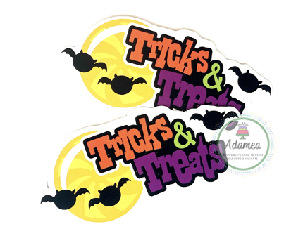 Halloween - Topper tort cu element din carton cu luna lilieci si Tricks or treats