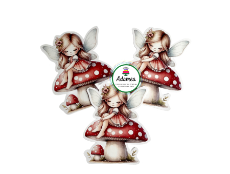 NOUTĂȚI - Topper tort personalizat din carton cu zana simpatica pe ciupercuta rosie