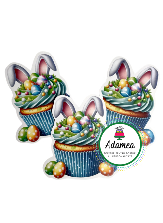 Topper de tort  personalizat cu element special din carton premium de briosa de Paste cu urechi de iepure