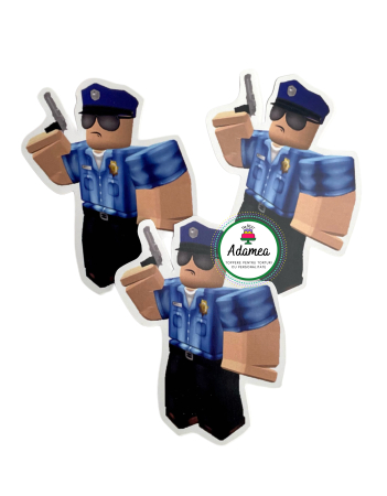 Topper de tort  personalizat cu element special din carton  premium de inalta calitate sub forma de personaj de joc din roblox cu Officer Blox