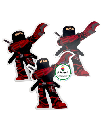 Topper de tort  personalizat cu element special din carton  premium de inalta calitate sub forma de personaj de joc din roblox culuptator ninja rosu