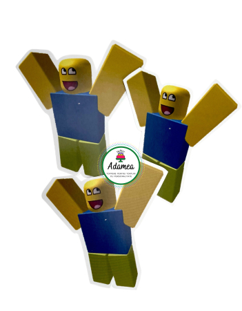 Topper de tort  personalizat cu element special din carton  premium de inalta calitate sub forma de personaj de joc din roblox cu Happy Roblox Noob