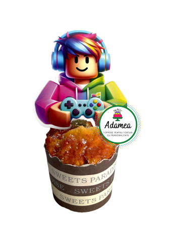 Topper de tort  personalizat cu element special din carton  premium de inalta calitate sub forma de personaje de joc din roblox pentrutorturi de gameri