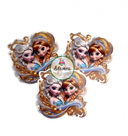 Frozen - Topper persnalizat de tort realizat din carton cu Anna si Elsa efect 3D