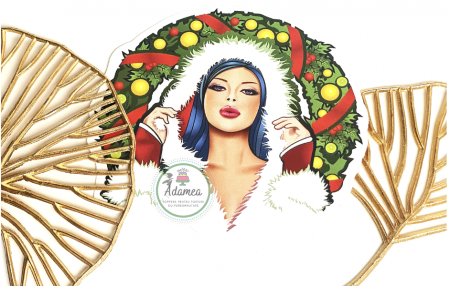 Decor de tort cu ornament din carton cu femeie frumoasa de Craciun