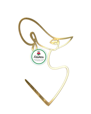 Produse din plastic/lemn/material textil - Topper de tort  personalizat cu element special din acril auriu cu silueta stilizata de femeie model  minimalist cu palarie