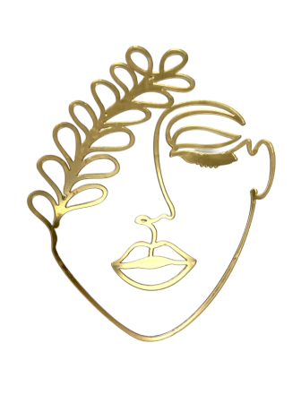 Produse din plastic/lemn/material textil - Topper de tort  personalizat cu element special din acril auriu cu silueta stilizata de femeie cu frunze de feriga