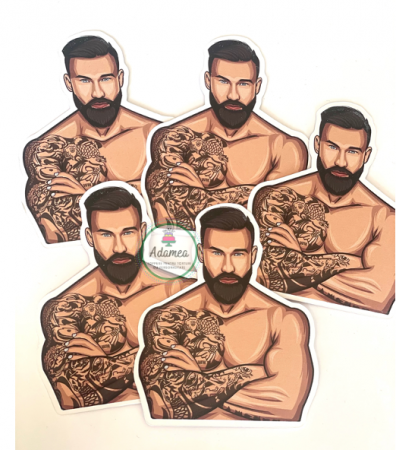 Pentru domni, tatici si cavaleri - Topper de tort cu cartonaș sub forma de bărbat cu mușchi și tatuaj