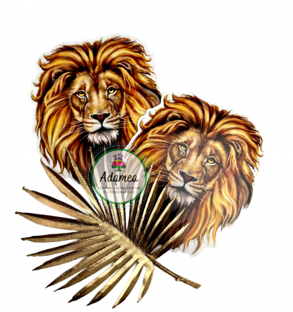 Safari - Topper de tort  personalizat cu element special din carton sub forma de  cap impunator de leu - regele animalelor