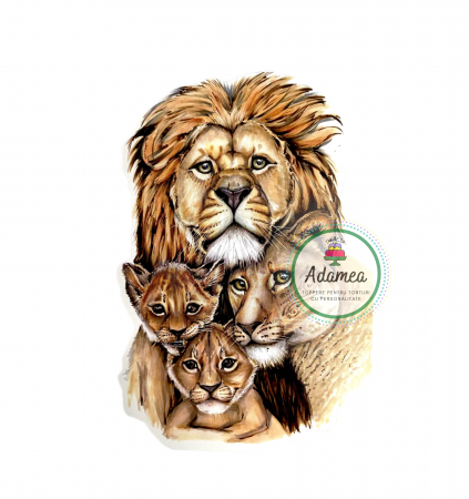 Safari - Topper de tort  personalizat cu element special din carton sub forma de  familie de lei