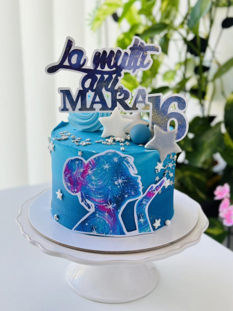 Doamne si domnisoare - Topper de tort cu element special din carton sub forma de cap de fata cosmica