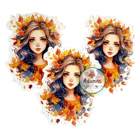 Doamne si domnisoare - Topper tort carton premium - chip feminin cu frunze de toamnă - ADAMEA