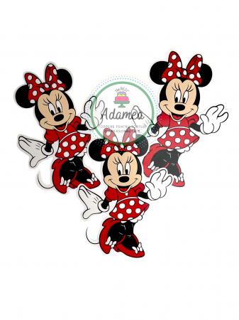 Minnie - Topper de tort personalizat cu element special din carton sub forma de Minnie mare cu funda si rochie rosie cu buline albe