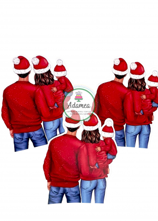Crăciun - Topper de tort cu element special din carton sub forma de  familie cu mama, tata si bebe la primul Craciun