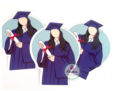 Final de an scolar - Topper frontal de tort cu studenta din carton