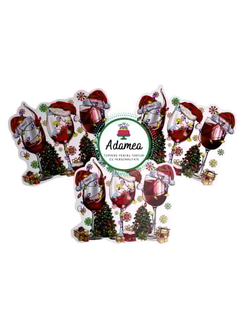 Crăciun - Topper de tort  personalizat cu element special din carton sub forma de pahare festive de vin cu tematica de Craciun si braduti