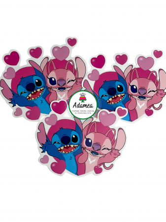 Frontal - Topper de tort  personalizat cu element special din carton sub forma de  Angel si Stitch in inima