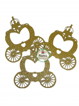 Topper tort din carto cu caleasca auriu glitter de printesa [1]