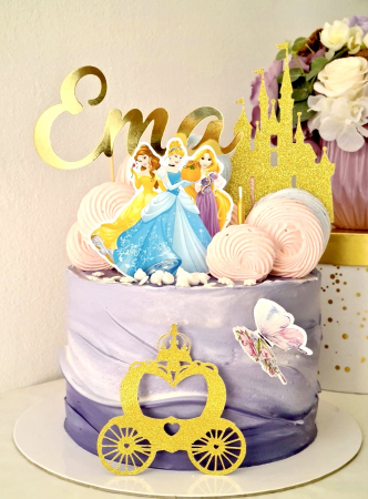 Topper tort din carto cu caleasca auriu glitter de printesa [0]