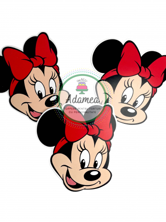 Topper de tort personalizat cu element special din carton sub forma de  cap mare de Minnie cu rosu