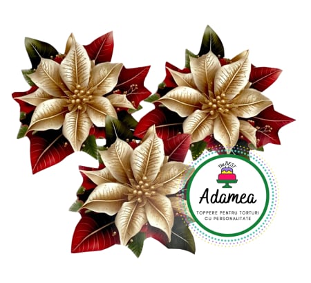 Topper de tort  personalizat cu element special din carton sub forma de floare de Craciunita [1]