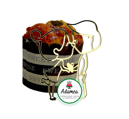 Topper de tort  personalizat cu element special din plexiglas sau acril oglinda auriu sub forma de doi indragostiti