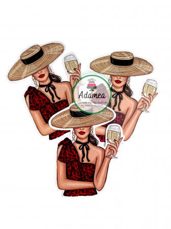 Topper de tort  personalizat cu element special din carton sub forma de  femeie tanara sexy cu palarie si sampanie [3]