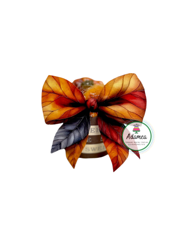 Toppere tort - Topper de tort  personalizat cu element special din carton  cu funda mare frontala cu imagini de frunze de toamana