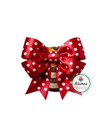 Toppere tort - Topper de tort  personalizat cu element special din carton printat cu o funda mare frontala rosie cu picatele albe cu efect 3D