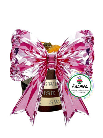 NOUTĂȚI - Topper de tort  personalizat cu element special din carton sub forma de fundita printatara roz tip cristal