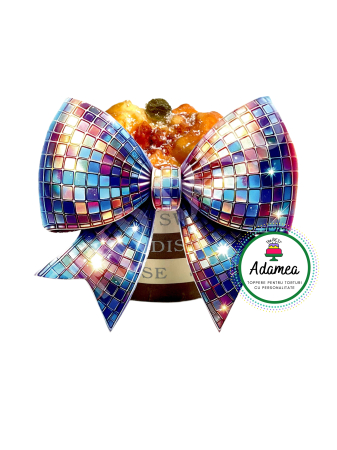 NOUTĂȚI - Topper de tort  personalizat cu element special din carton sub forma de fundita printata tip mozaic albastru