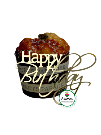 Mesaje - Topper de tort  personalizat cu element special din plexiglas sau acril oglinda aurie sub forma de Happy Birthday tipar de mana