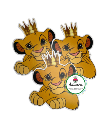 Generale - Topper de tort  personalizat cu element special din carton  premium de inalta calitate sub forma  de Simba sau Lion King Regele Leu cu frunze mare, cap cu coroana