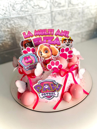 Topper frontal de tort cu logo Patrula Catelusilor roz cu mov [10]