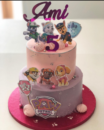 Topper frontal de tort cu logo Patrula Catelusilor roz cu mov [4]