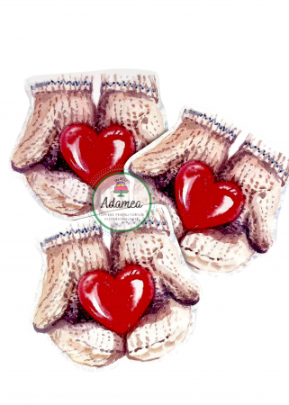 Crăciun - Topper de tort cu element special din carton sub forma de  maini cu manusi care daruiesc o inima