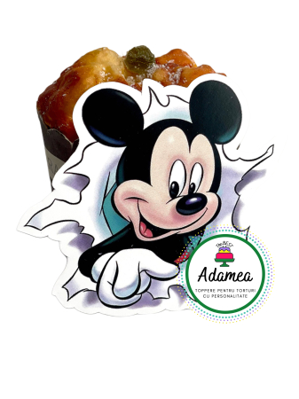 Mickey - Topper de tort  personalizat cu element special din carton sub forma de Mickey care iese din tort