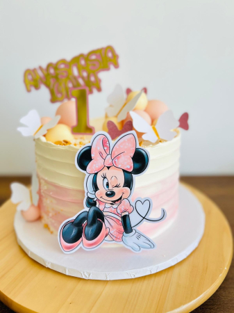 Topper de tort  personalizat cu element special din carton  premium de inalta calitate sub forma  de baby Minnie eleganta si vesela [1]