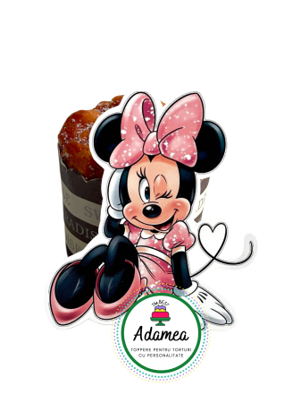 Minnie - Topper de tort  personalizat cu element special din carton  premium de inalta calitate sub forma  de baby Minnie eleganta si vesela