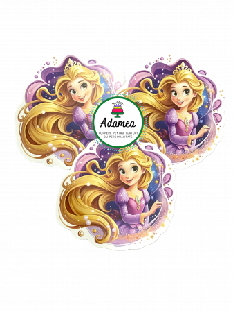 Pentru fetițe - Topper de tort  personalizat cu element special din carton sub forma de  Rapunzel in cadru magic