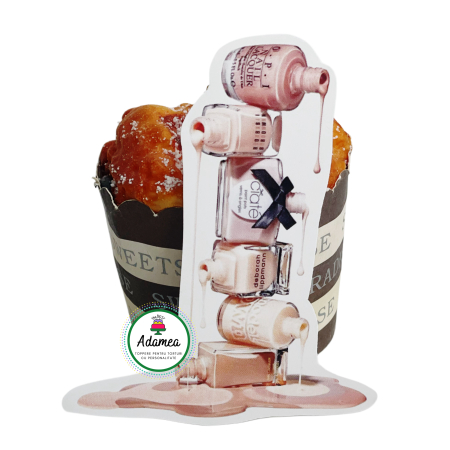 Makeup/Cosmetice/Manichiura/Beauty - Topper de tort  personalizat cu element special din carton sub forma de sticle de oja crem natur pastel pentru manechiurista in salon de nail artist