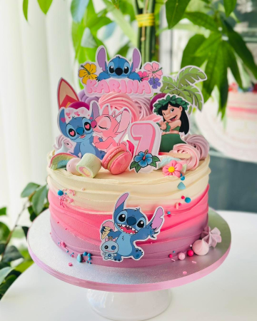 Topper de tort  personalizat cu element special din carton sub forma de Stitch si angel cu pupic si innimi [2]