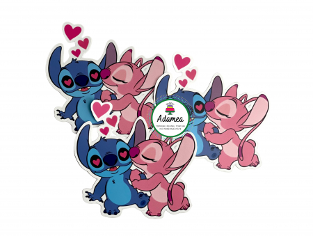 NOUTĂȚI - Topper de tort  personalizat cu element special din carton sub forma de Stitch si angel cu pupic si innimi