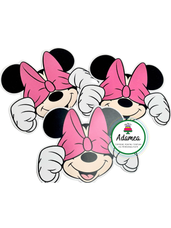 Minnie - Topper de tort  personalizat cu element special din carton  premium de inalta calitate sub forma  de baby Minnie cu fubda roz pe ochi