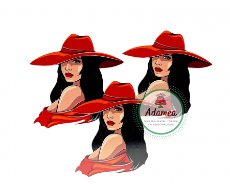 Doamne si domnisoare - Topper tort femeie brunetă cu pălărie roșie - decor carton premium ADAMEA