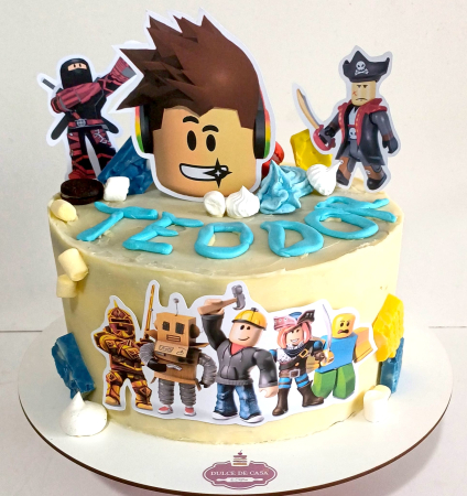 Topper de tort personalizat realizat din carton premium cu cap personaj Roblox [3]