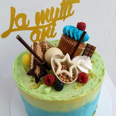 Topper de tort cu element special din carton sub forma de urare La multi ani auriu mat [3]